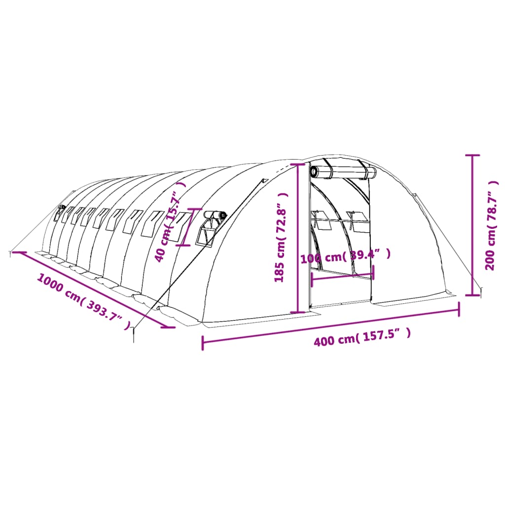Tuinkas met stalen frame 40 m² 10x4x2 m wit
