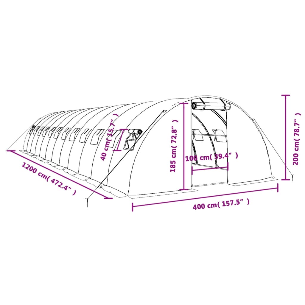 Tuinkas met stalen frame 48 m² 12x4x2 m wit