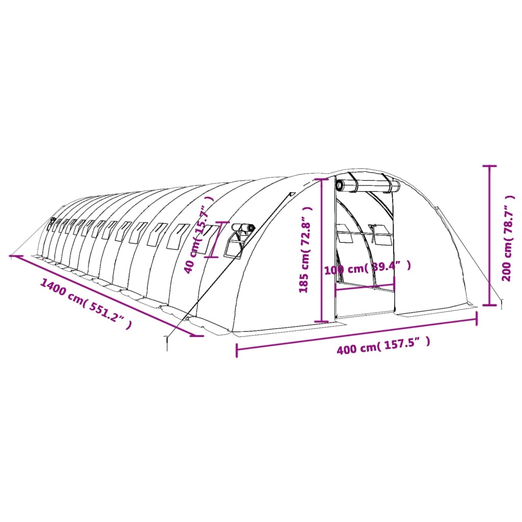 Tuinkas met stalen frame 56 m² 14x4x2 m wit