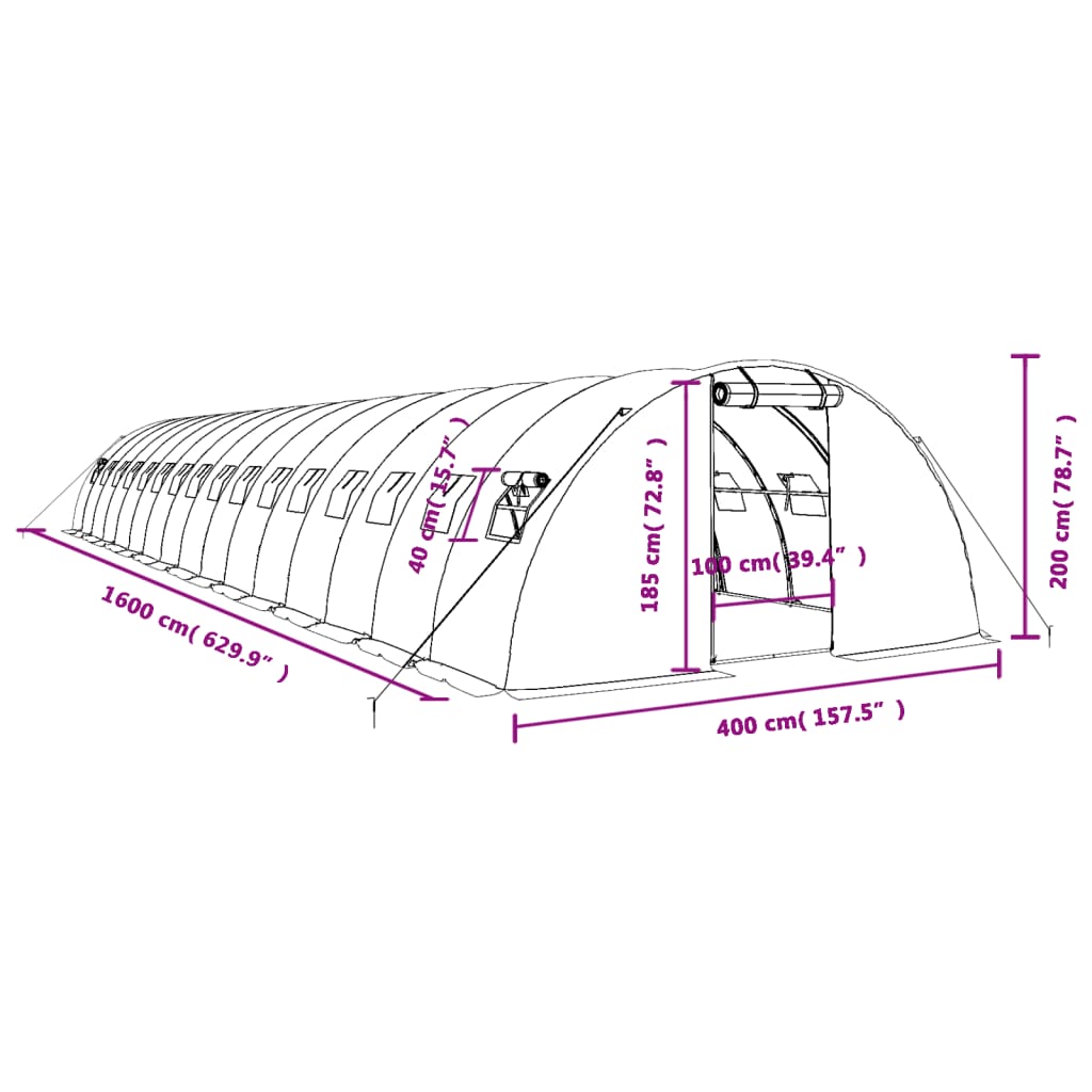 Tuinkas met stalen frame 64 m² 16x4x2 m wit