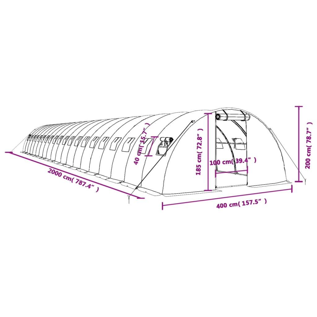 Tuinkas met stalen frame 80 m² 20x4x2 m wit