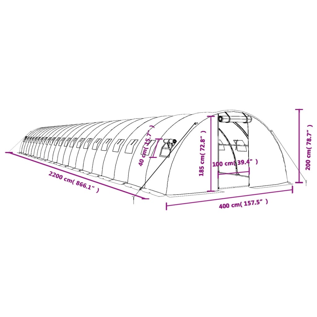 Tuinkas met stalen frame 88 m² 22x4x2 m wit