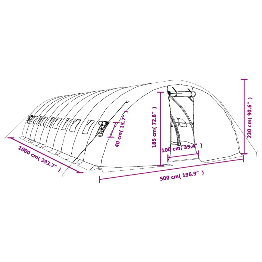 Tuinkas met stalen frame 50 m² 10x5x2,3 m groen