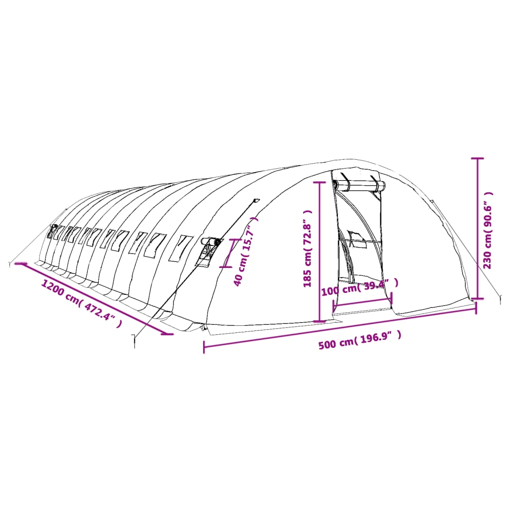 Tuinkas met stalen frame 60 m² 12x5x2,3 m groen