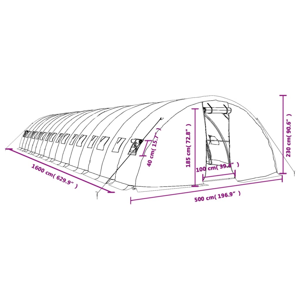 Tuinkas met stalen frame 80 m² 16x5x2,3 m groen
