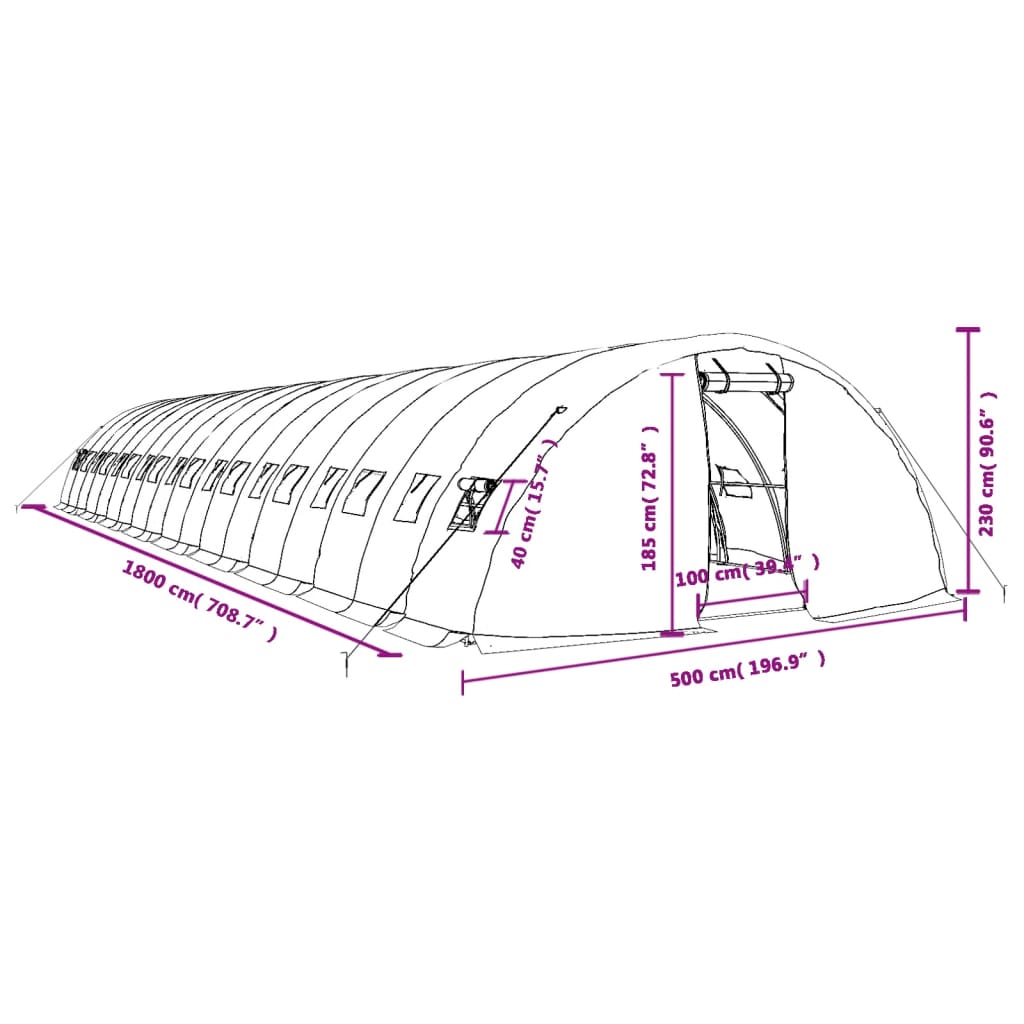Tuinkas met stalen frame 90 m² 18x5x2,3 m groen