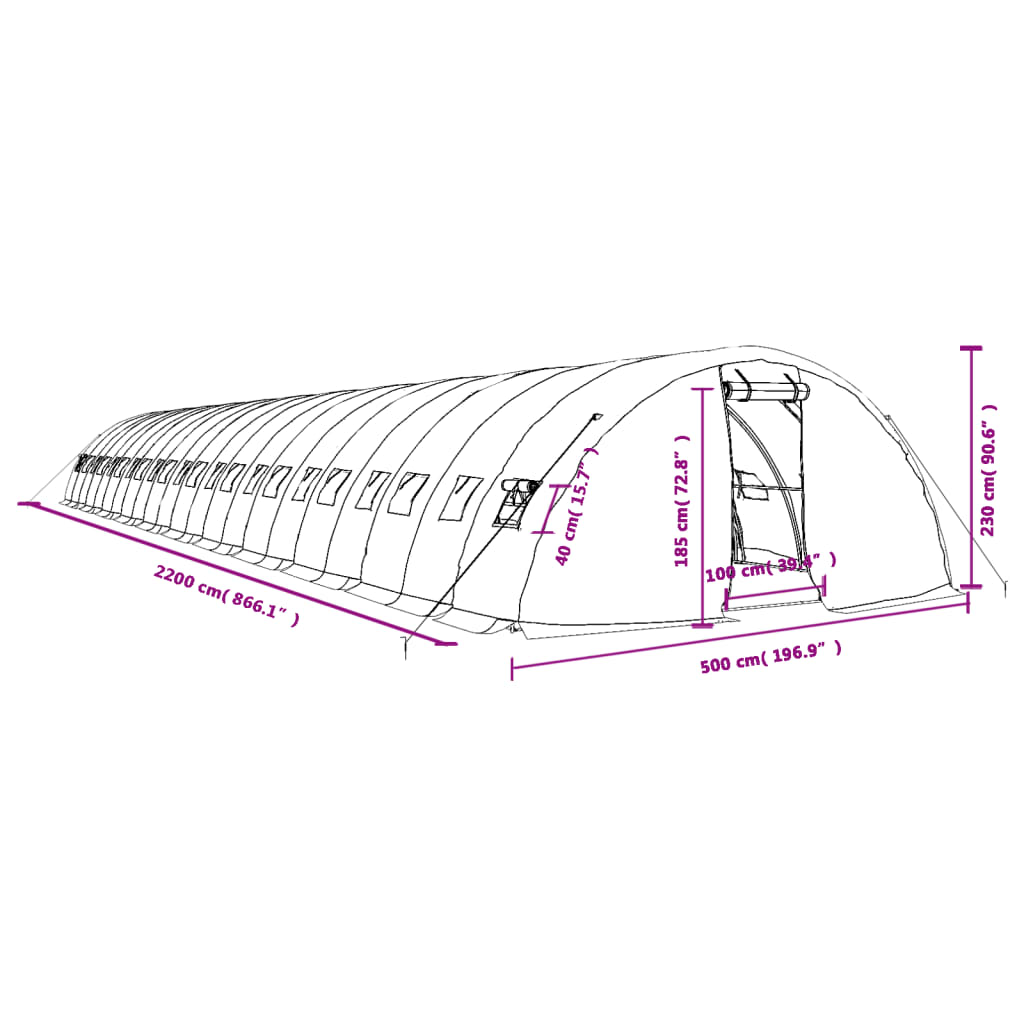 Tuinkas met stalen frame 110 m² 22x5x2,3 m groen