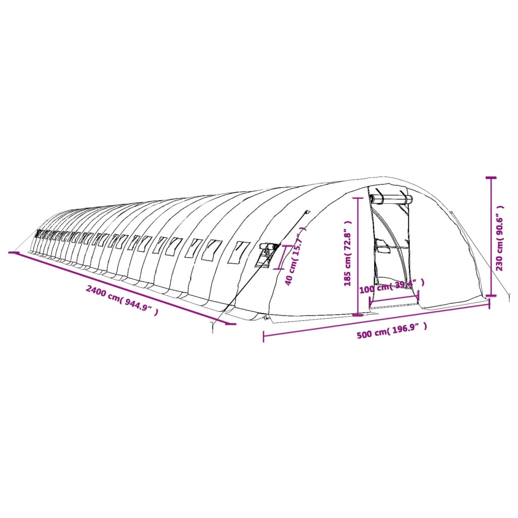 Tuinkas met stalen frame 120 m² 24x5x2,3 m groen