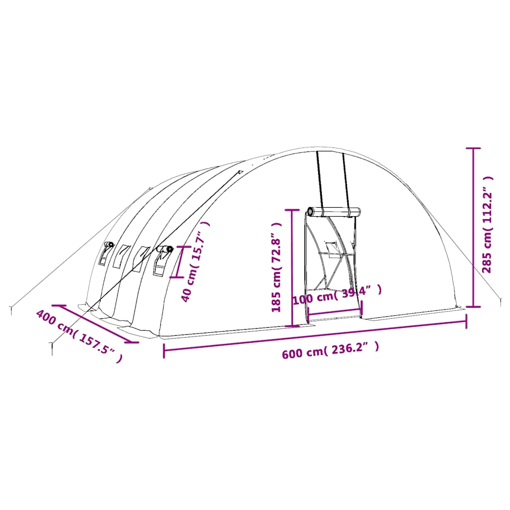 Kas met stalen frame groen 24 m² 6x4x2,85 m