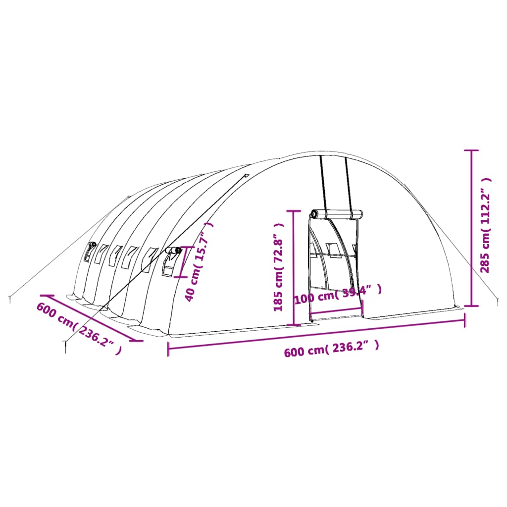Tuinkas met stalen frame 36 m² 6x6x2,85 m groen