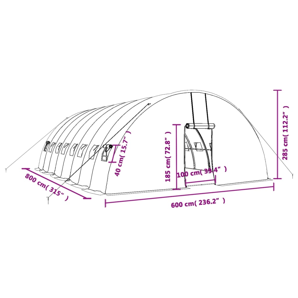 Tuinkas met stalen frame 48 m² 8x6x2,85 m groen