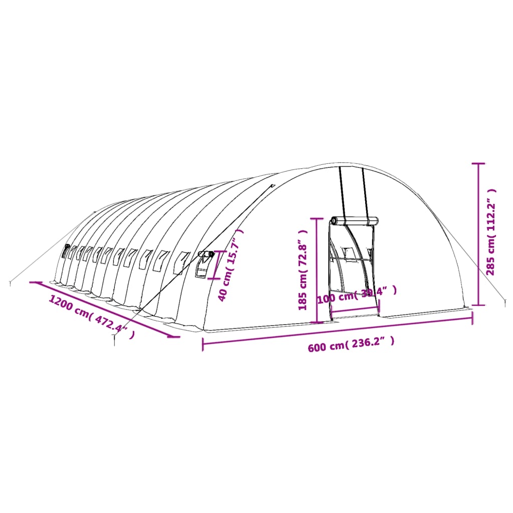 Tuinkas met stalen frame 72 m² 12x6x2,85 m groen