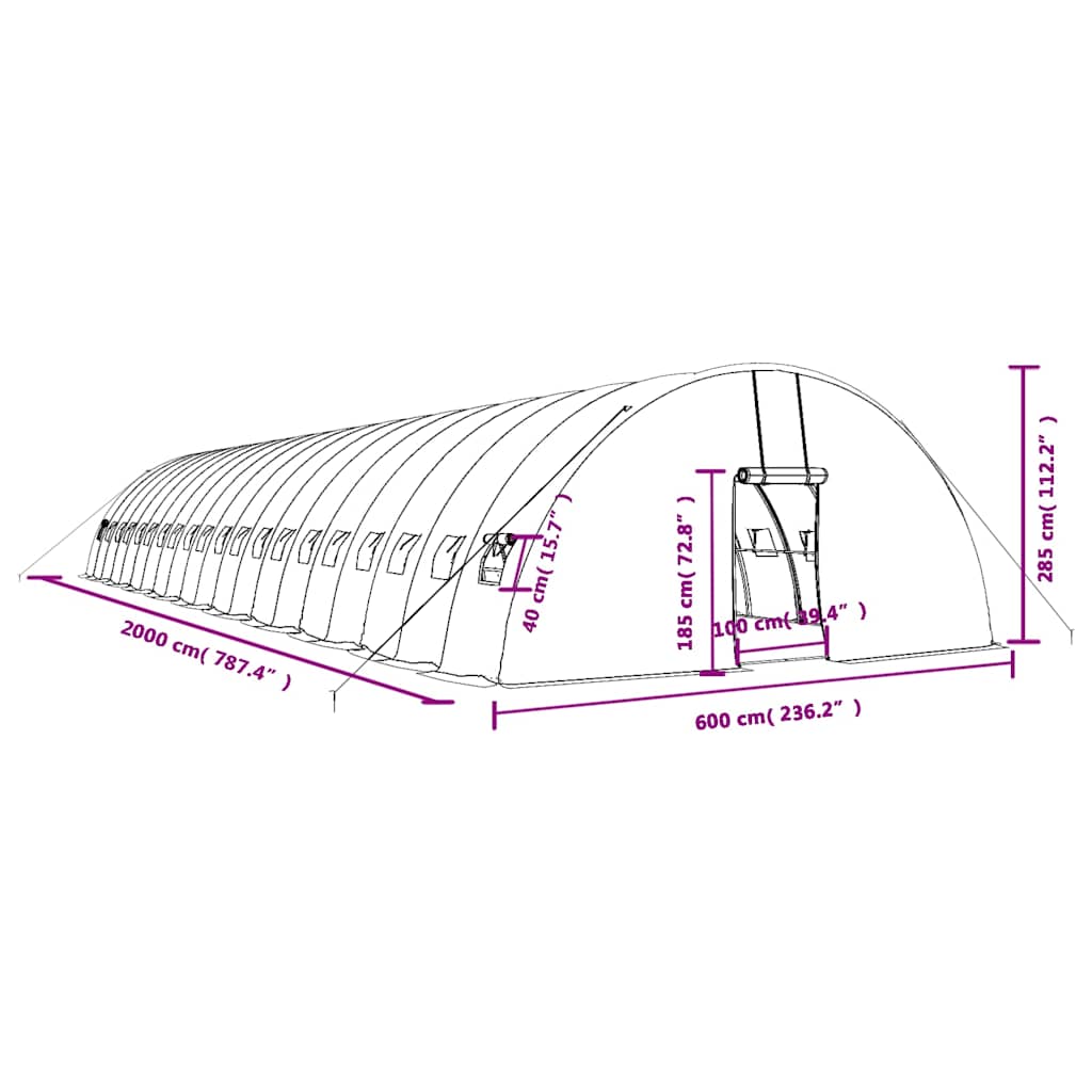Tuinkas met stalen frame 120 m² 20x6x2,85 m groen