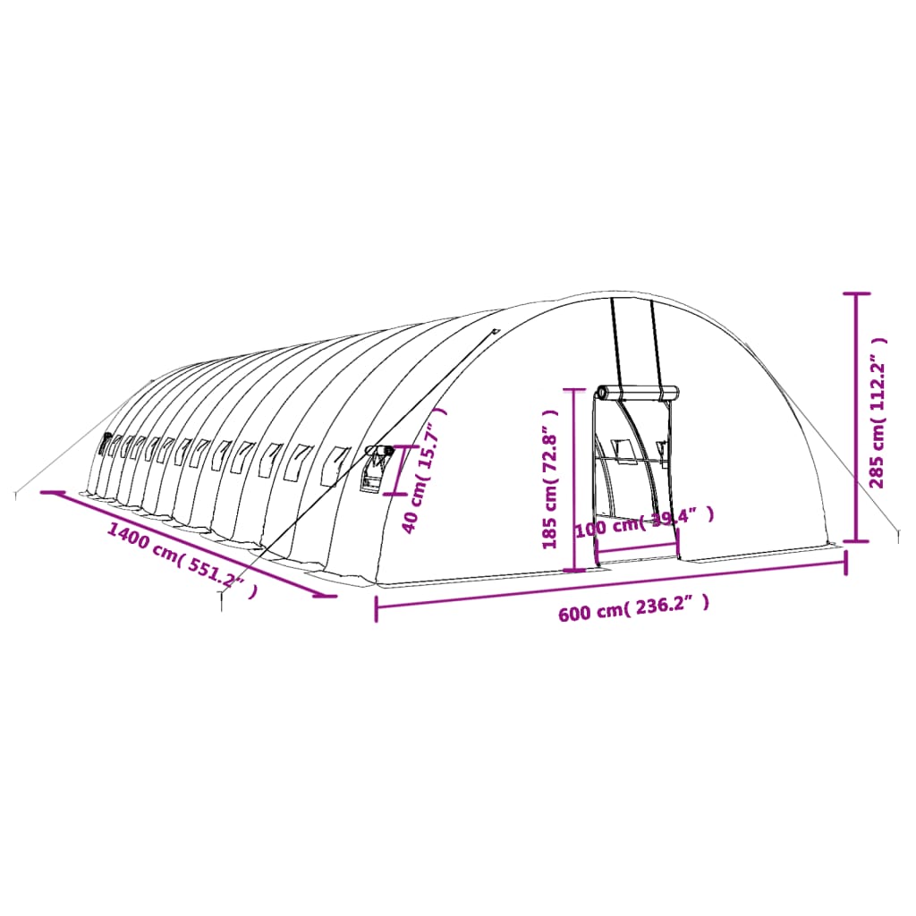 Tuinkas met stalen frame 84 m² 14x6x2,85 m wit