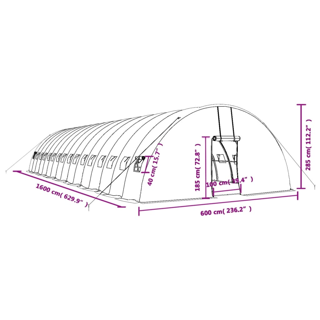 Tuinkas met stalen frame 96 m² 16x6x2,85 m wit