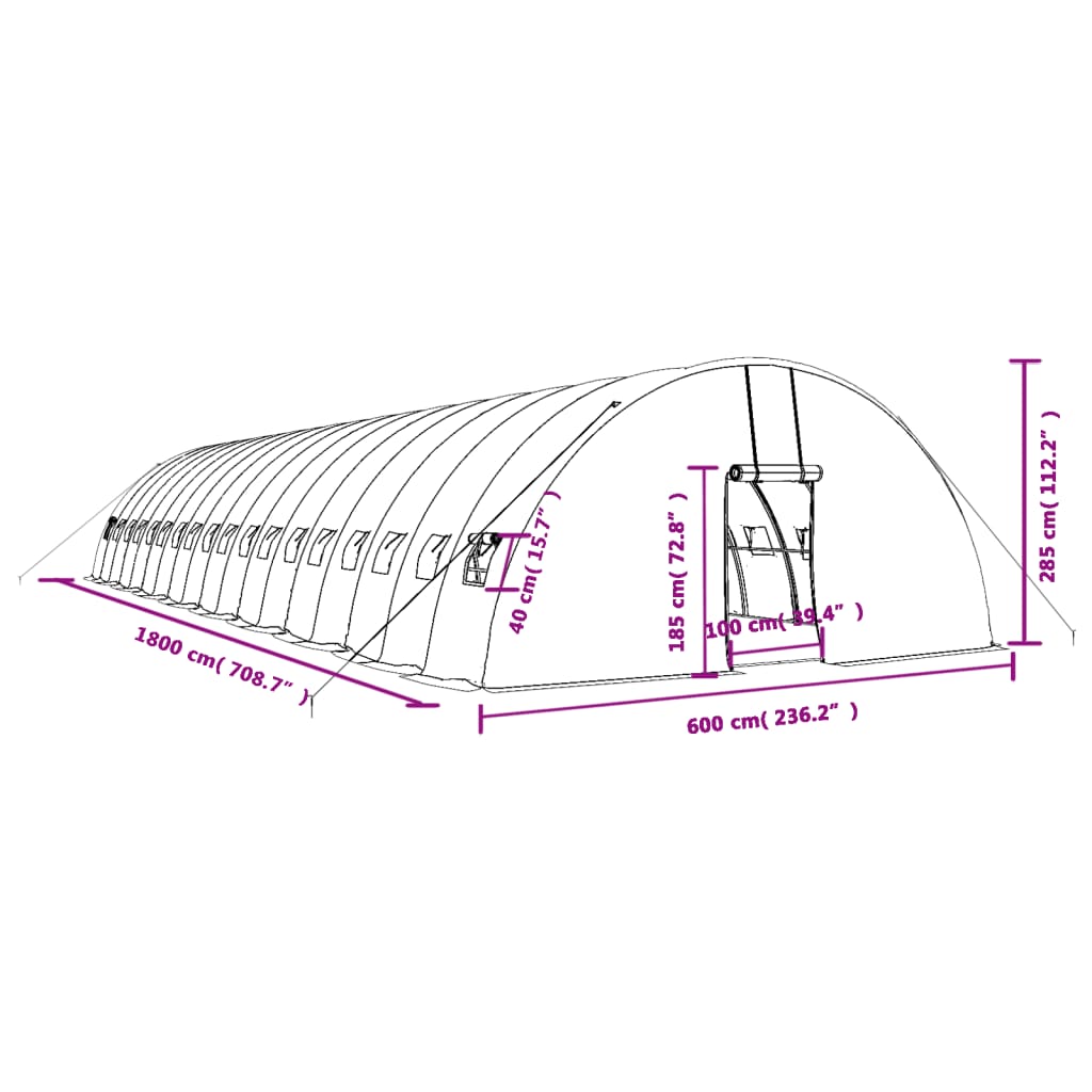 Tuinkas met stalen frame 108 m² 18x6x2,85 m wit