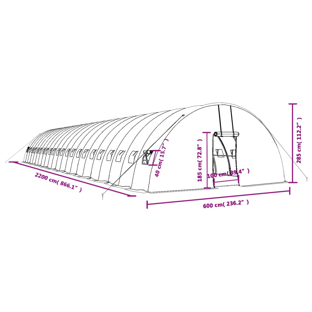 Tuinkas met stalen frame 132 m² 22x6x2,85 m wit
