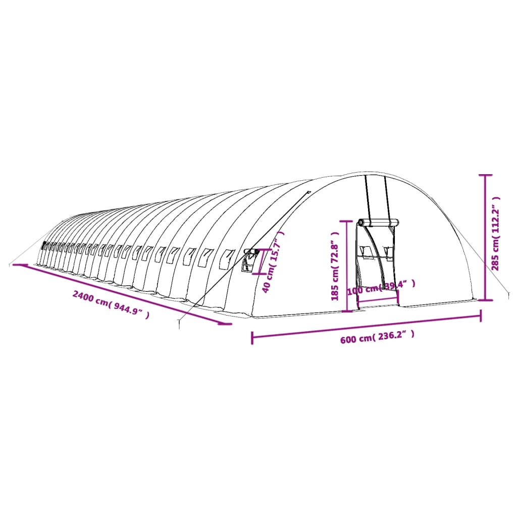Tuinkas met stalen frame 144 m² 24x6x2,85 m wit