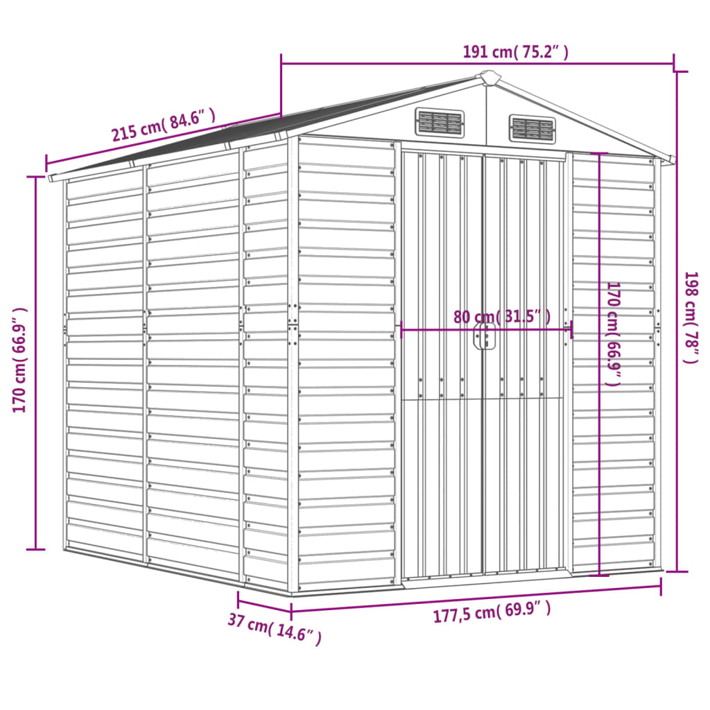 Tuinhuis Groen 191x215x198 cm Gegalvaniseerd Staal