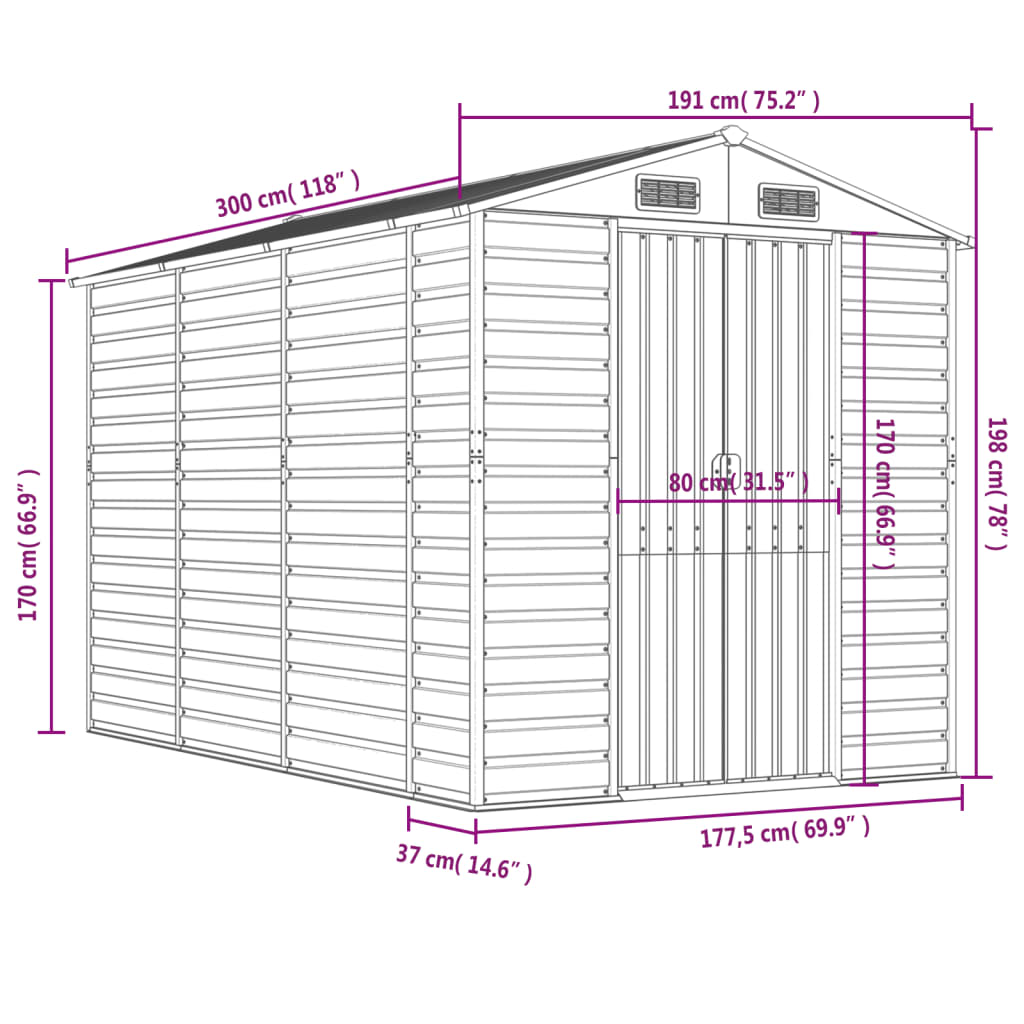 Tuinhuis Groen 191x300x198 cm Gegalvaniseerd Staal