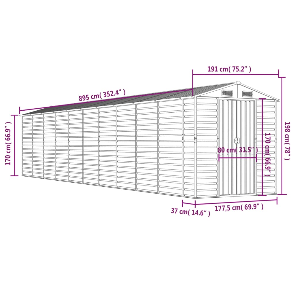 Tuinhuis Lichtgrijs 191x895x198 cm Gegalvaniseerd Staal