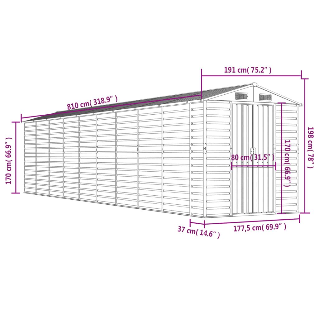 Tuinschuur 191x810x198 cm gegalvaniseerd staal antracietkleurig