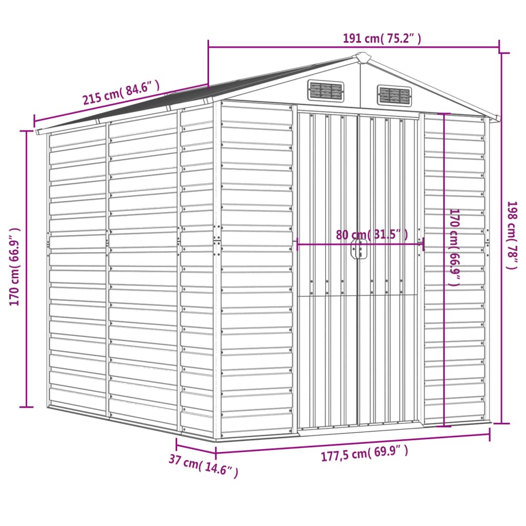 Tuinhuis Lichtbruin 191x215x198 cm Gegalvaniseerd staal