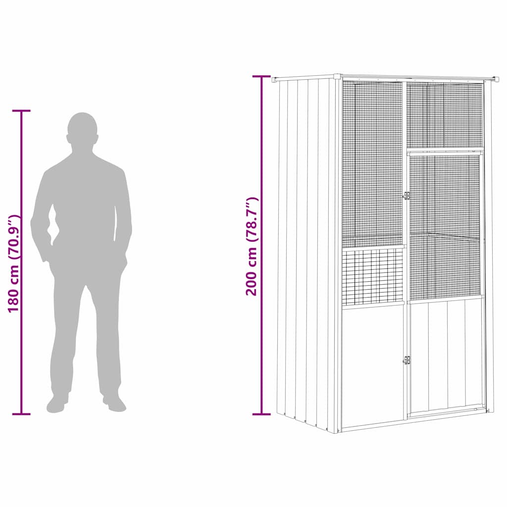 Vogelkooi 115x78x200 cm gegalvaniseerd staal grijs