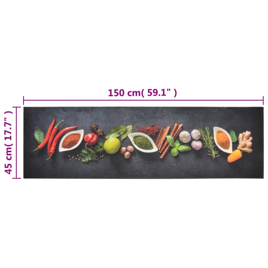 Keukenmat wasbaar kruidenprint 45x150 cm fluweel
