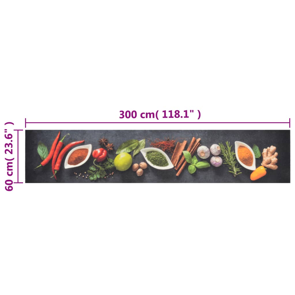 Keukenmat wasbaar kruidenprint 60x300 cm fluweel