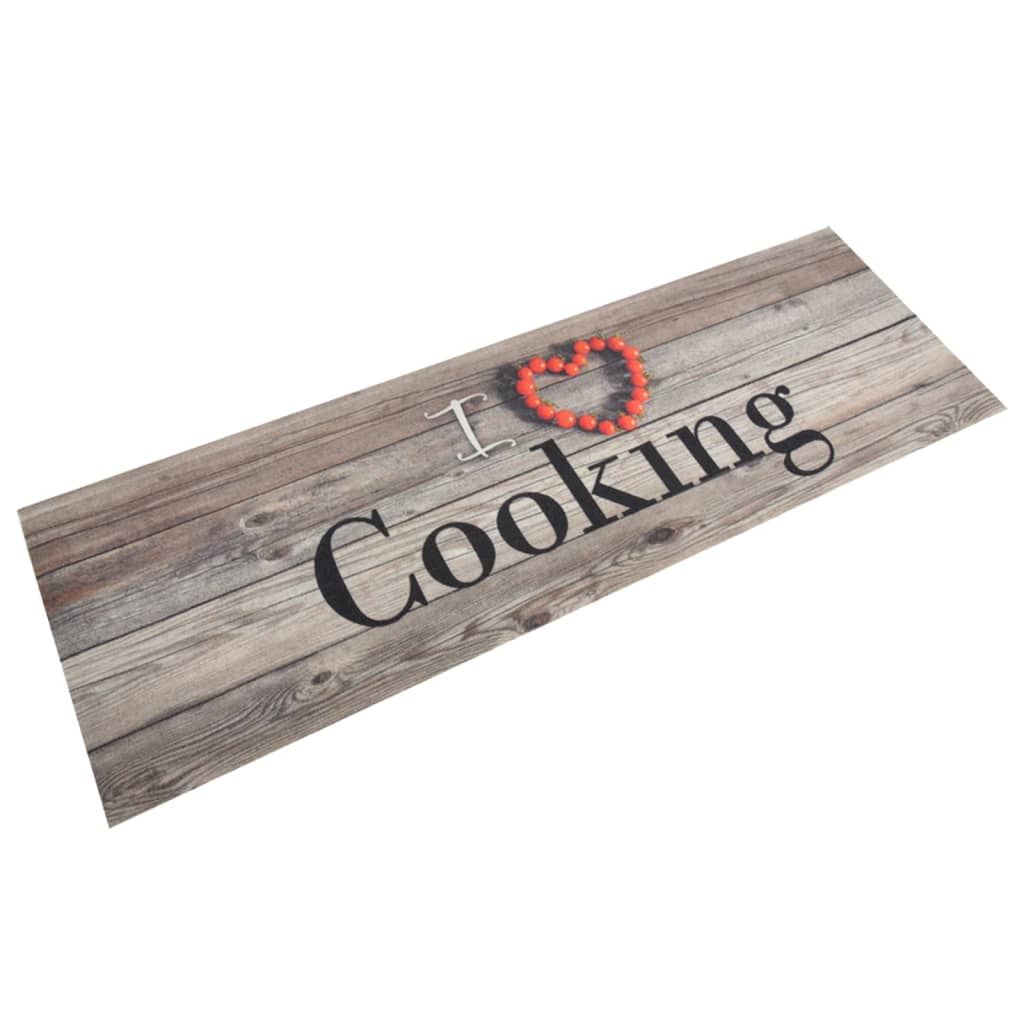 Keukenmat wasbaar cooking-print 60x180 cm fluweel grijs