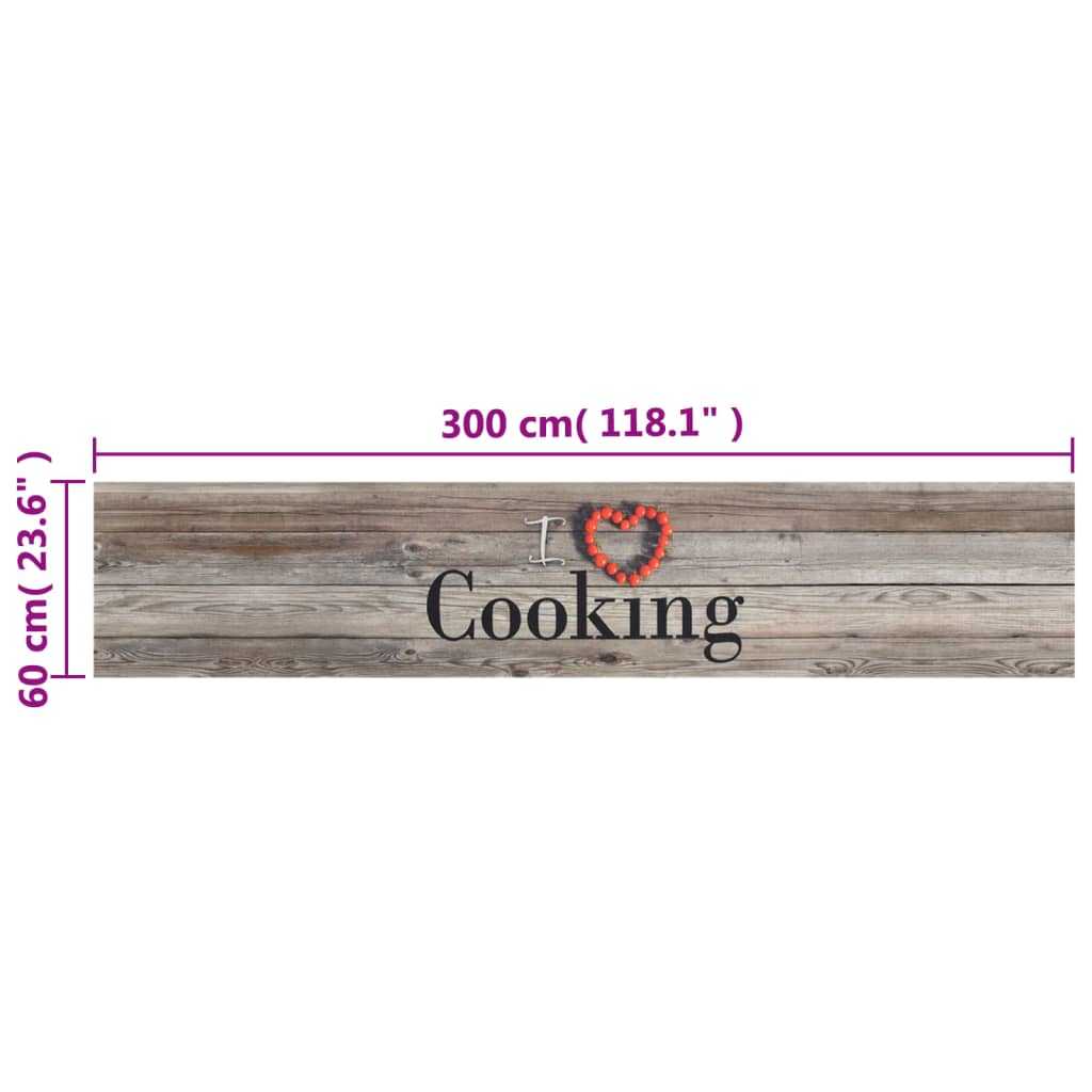 Keukenmat wasbaar cooking-print 60x300 cm fluweel grijs