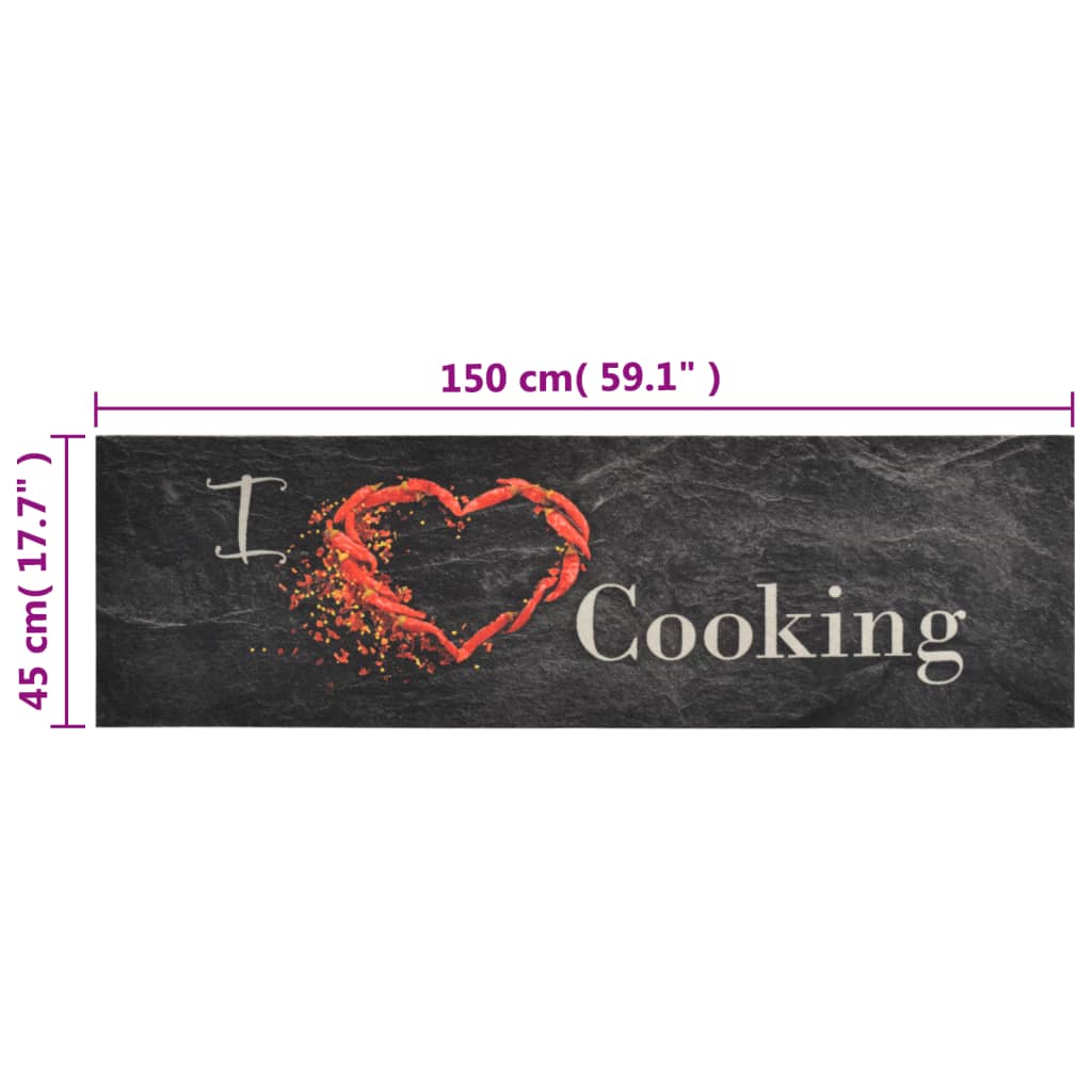 Keukenmat wasbaar cooking-print 45x150 cm fluweel zwart
