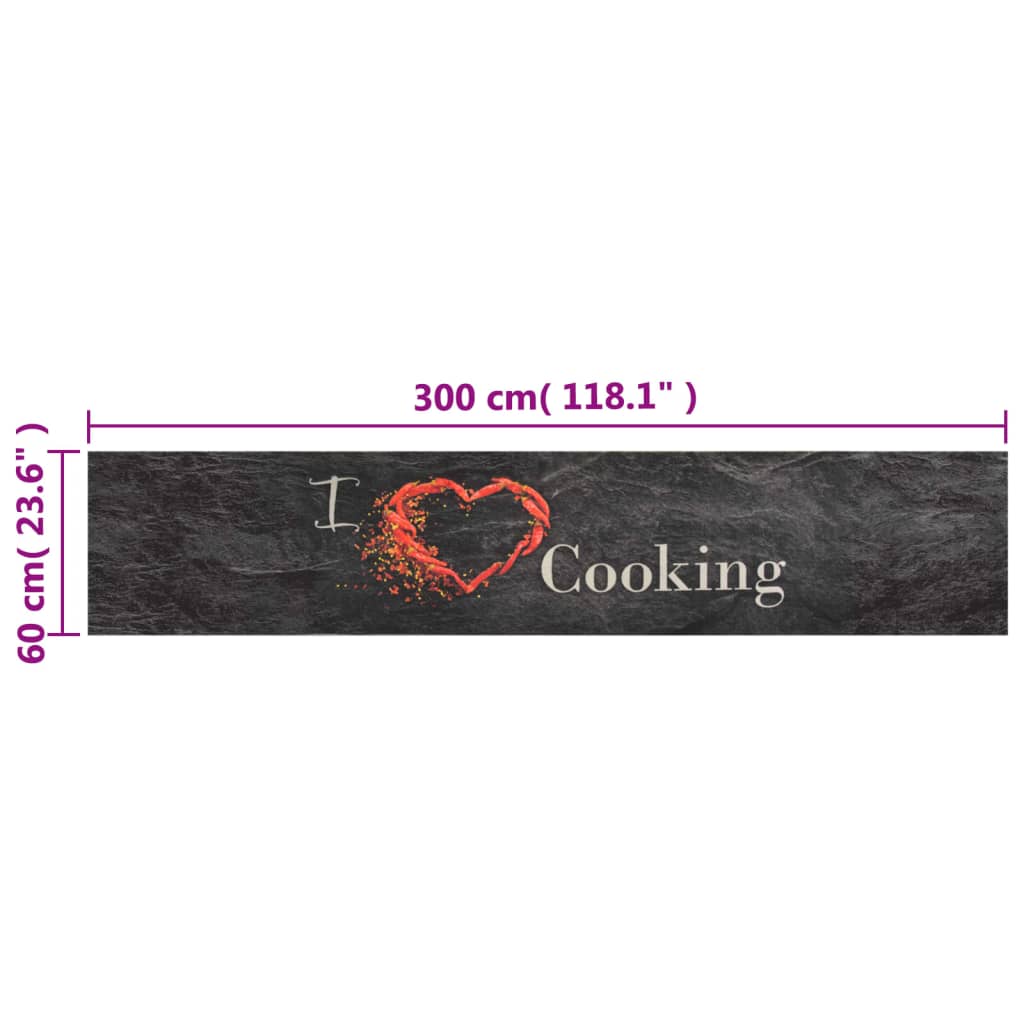 Keukenmat wasbaar cooking-print 60x300 cm fluweel zwart