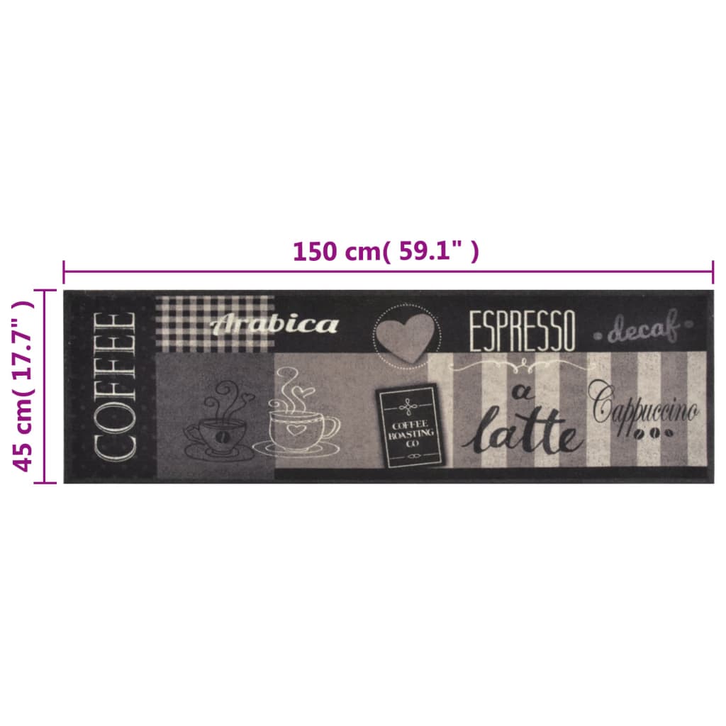 Keukenmat wasbaar koffieprint 45x150 cm fluweel zwart