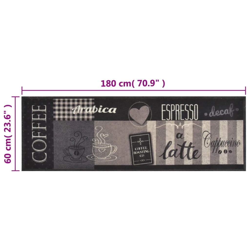 Keukenmat wasbaar koffieprint 60x180 cm fluweel zwart