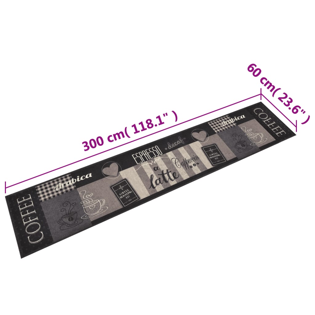 Keukenmat wasbaar koffieprint 60x300 cm fluweel zwart
