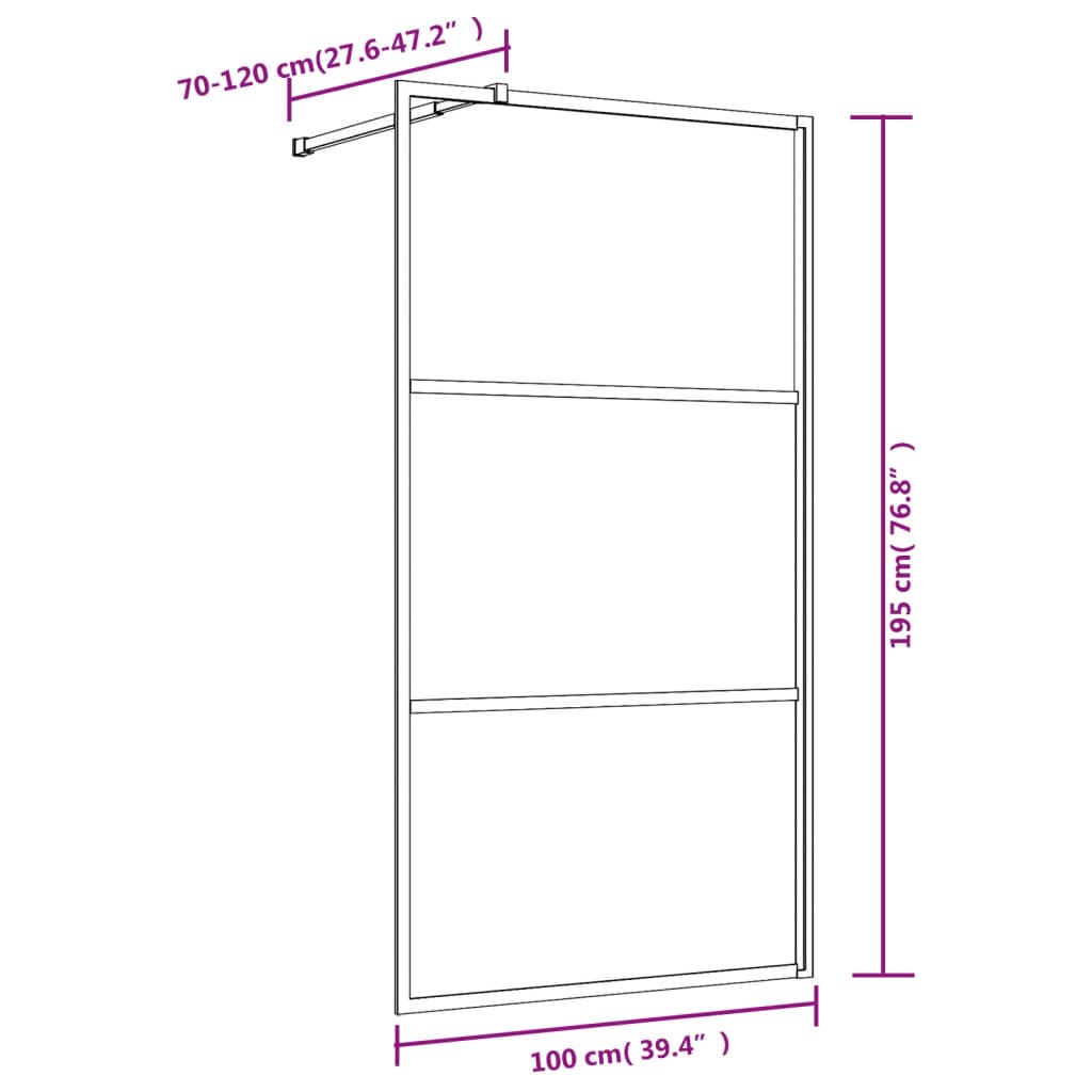 Inloopdouchewand transparant 100x195 cm ESG-glas goudkleurig