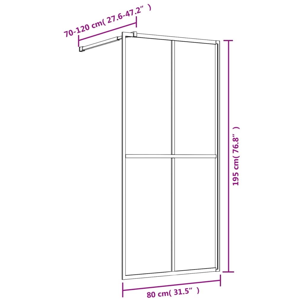 Inloopdouchewand transparant 80x195 cm ESG-glas goudkleurig