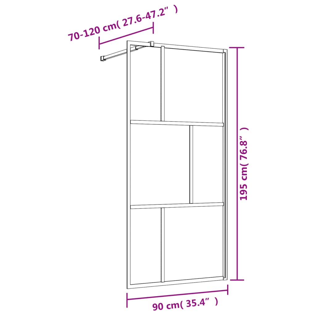 Inloopdouchewand transparant 90x195 cm ESG-glas goudkleurig
