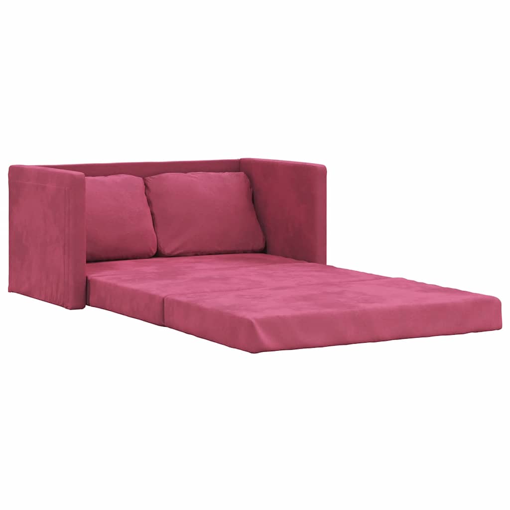 Slaapbank vloermodel 2-in-1 122x204x55 cm fluweel wijnrood