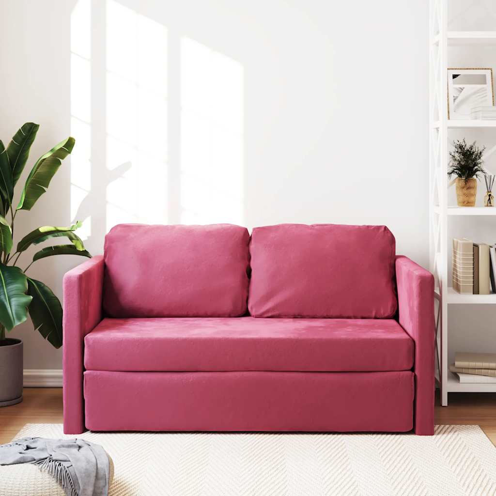 Slaapbank vloermodel 2-in-1 122x204x55 cm fluweel wijnrood