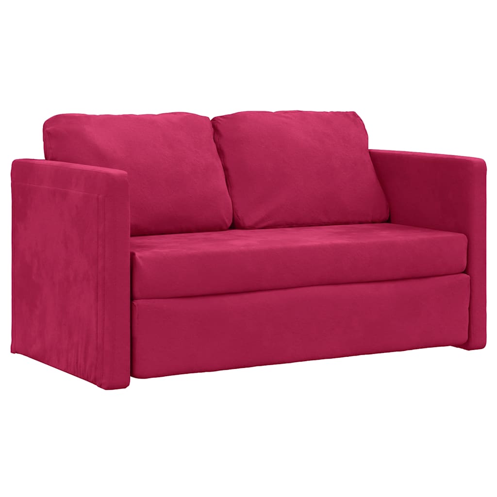 Slaapbank vloermodel 2-in-1 122x204x55 cm fluweel wijnrood
