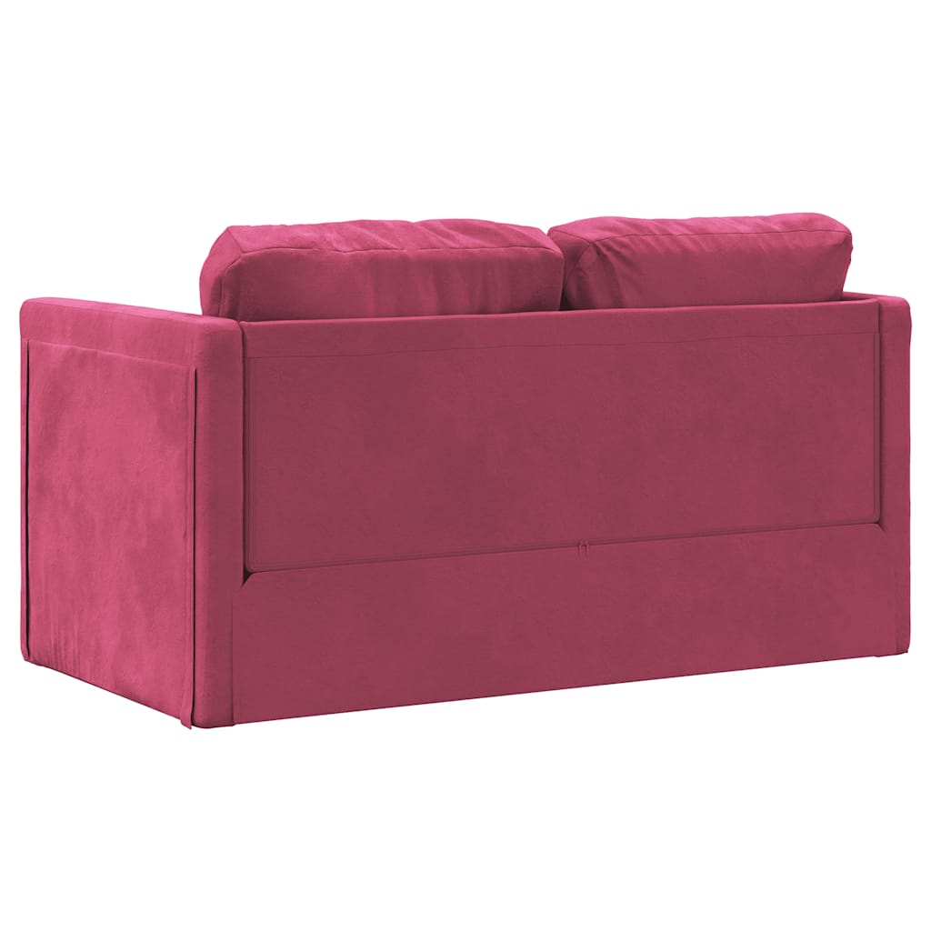 Slaapbank vloermodel 2-in-1 122x204x55 cm fluweel wijnrood