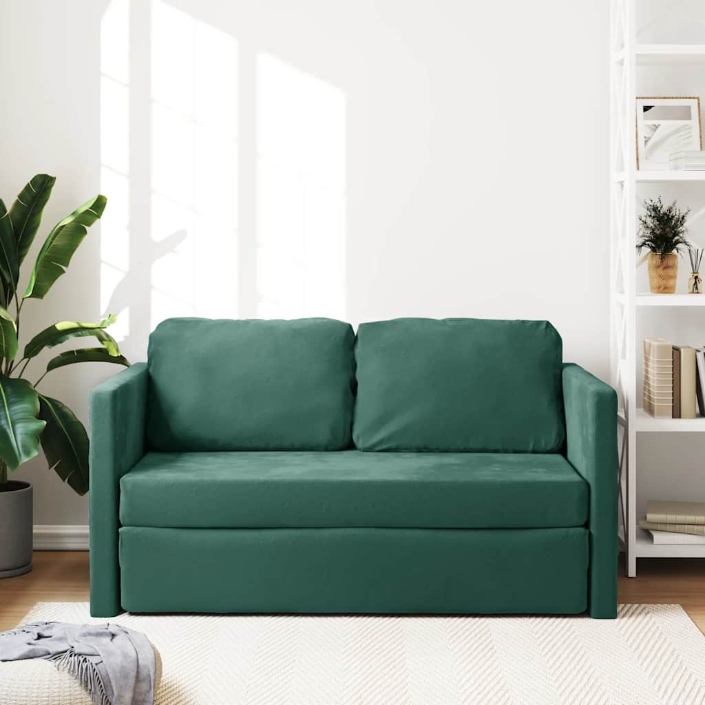 Slaapbank vloermodel 2-in-1 122x204x55 cm fluweel donkergroen