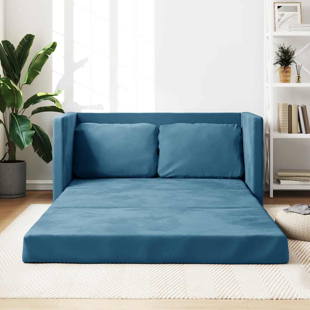 Slaapbank vloermodel 2-in-1 122x204x55 cm fluweel blauw