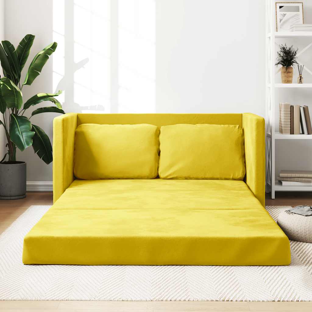 Slaapbank vloermodel 2-in-1 122x204x55 cm fluweel donkergeel