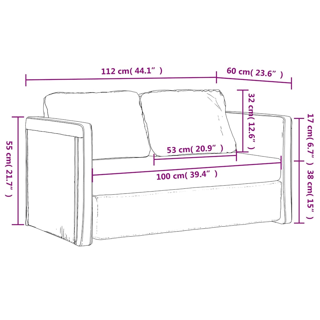 Slaapbank vloermodel 2-in-1 112x174x55 cm stof crèmekleurig