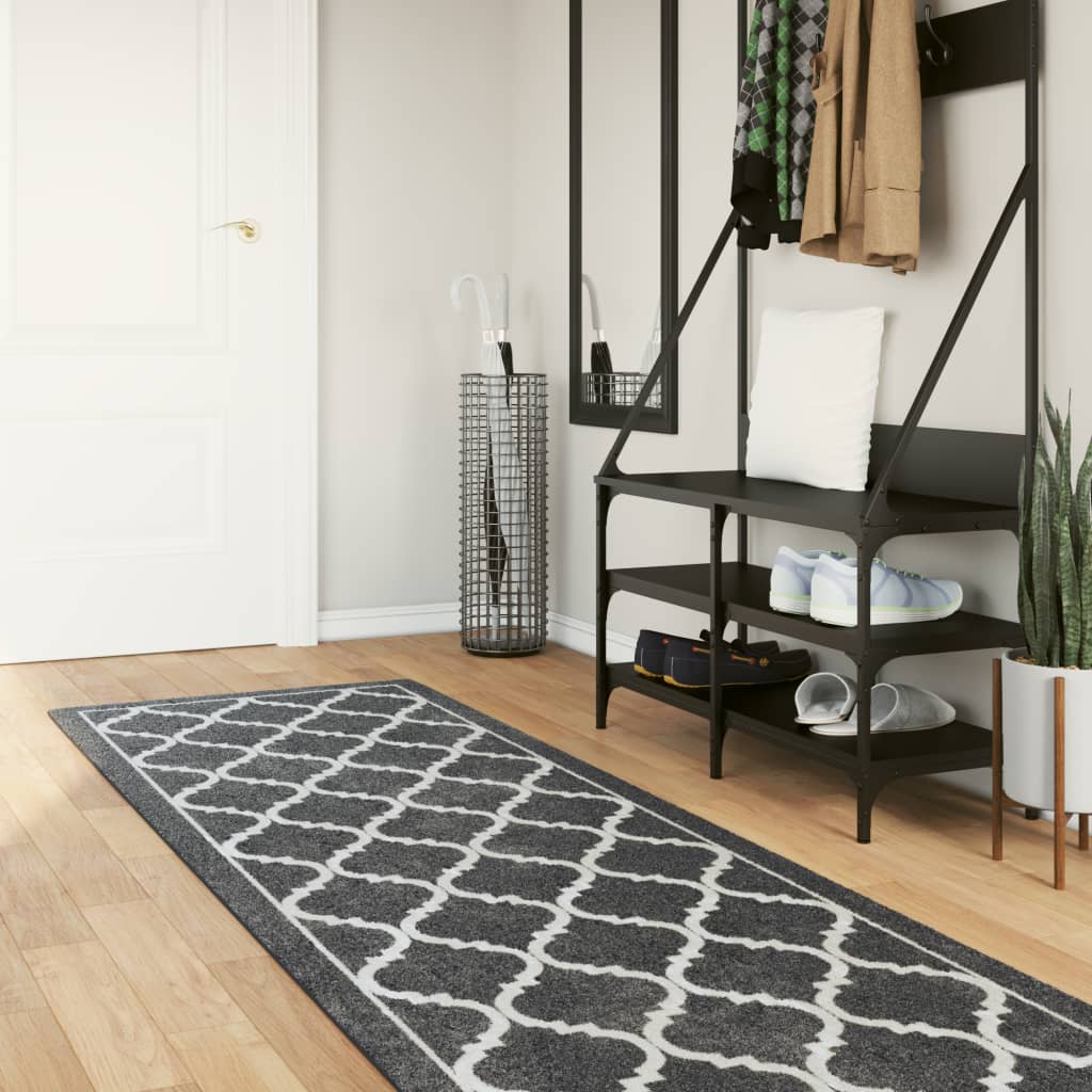 Vloerkleed wasbaar 80x300 cm zwart en wit
