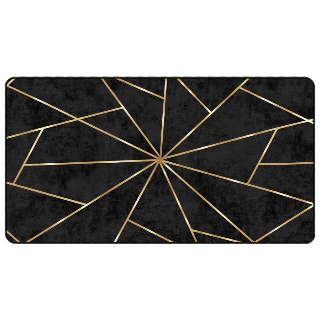 Vloerkleed wasbaar 80x150 cm zwart en goudkleurig